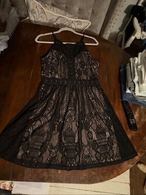 NWOT Black Lace Fit & Flare Cocktail Dress Size M Nude Lining Sleeveless